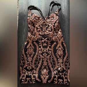 Windsor Black Strapless Dress with Rose Gold Sequin Embroidery